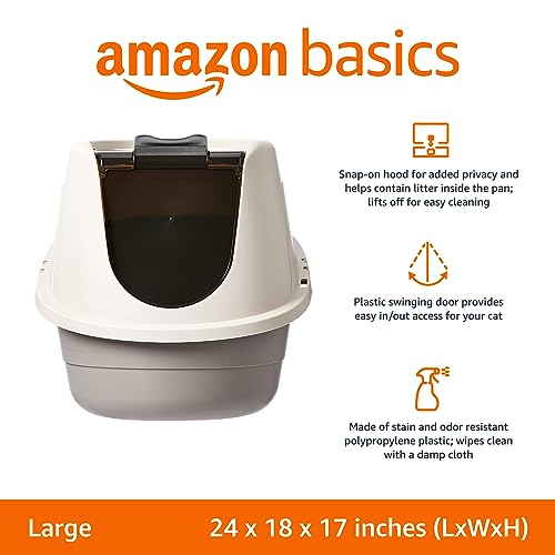 Amazon Basics No-Mess Hooded Cat Litter Box, Large, Multicolor, 24 in x 18 in x 17 in