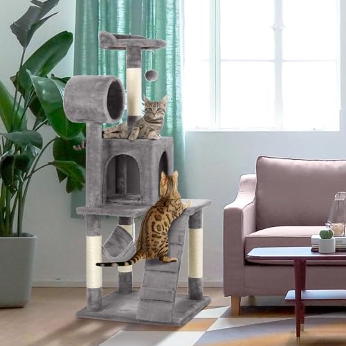 Yaheetech Cat Tree Tower Kitten Condo Scratching Post with Hammock Tunnel 51in
