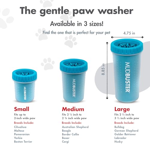 Dexas MudBuster Portable Dog Paw Cleaner, Blue Large Paw Cleaner for Dogs, Premium Quality