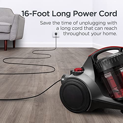 Eureka Bagless Canister Vacuum Cleaner, Lightweight Vac for Carpets and Hard Floors, Red