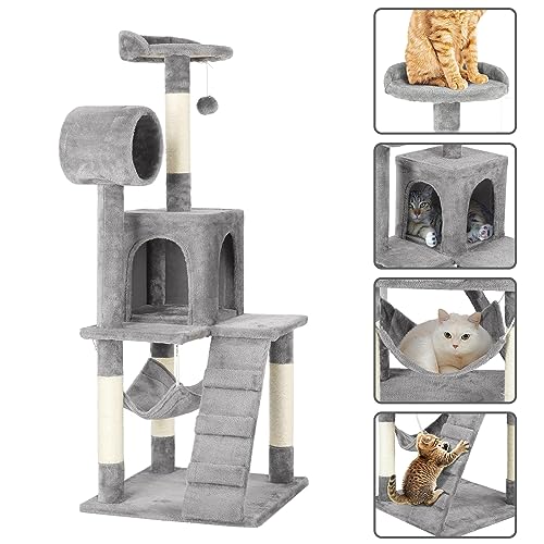 Yaheetech Cat Tree Tower Kitten Condo Scratching Post with Hammock Tunnel 51in