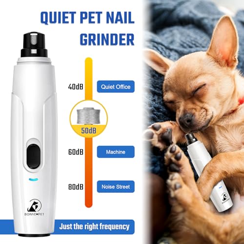 Bonve Pet Nail Grinder for Dogs - Upgraded Dog Nail Trimmers Super Quiet, 2 Speeds, Rechargeable