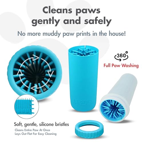 Dexas MudBuster Portable Dog Paw Cleaner, Blue Large Paw Cleaner for Dogs, Premium Quality