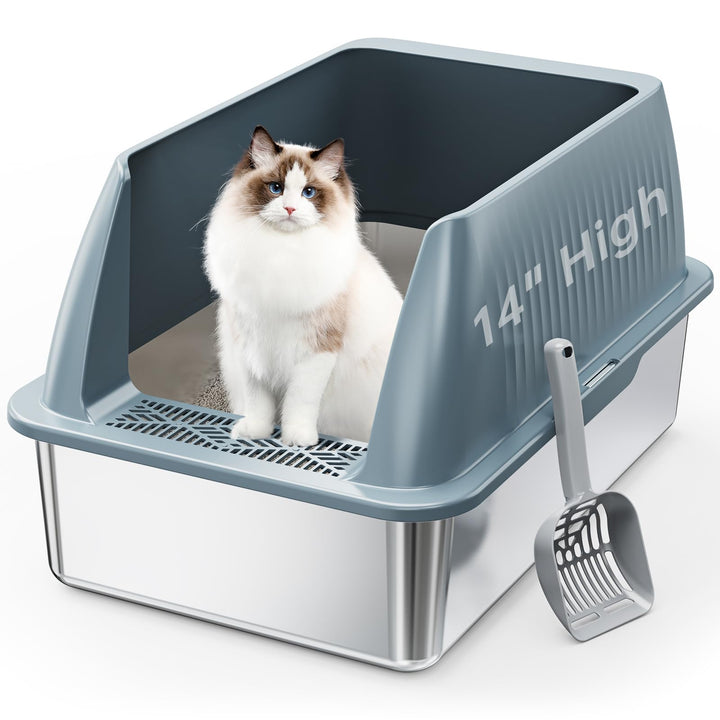 Hobya 14" Stainless Steel Litter Box for Cats, XL Metal Litter Box for Large Cat, Extra Large Kitty Litter Box