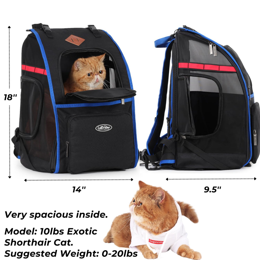 Lollimeow Cat Backpack Pet Carrier for Cats and Puppies - Ventilated Outdoor Canvas Cat Backpack with Large Space, Airline Approved