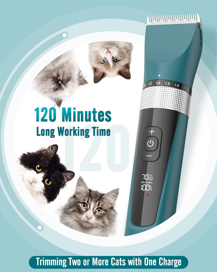 oneisall Cat Clippers for Matted Hair, 5-Speed Quiet Cat Grooming kit, Cordless Cat Shaver for Long Hair,Waterproof Cat Hair Trimmer, Pet Clippers for Cats(Green)