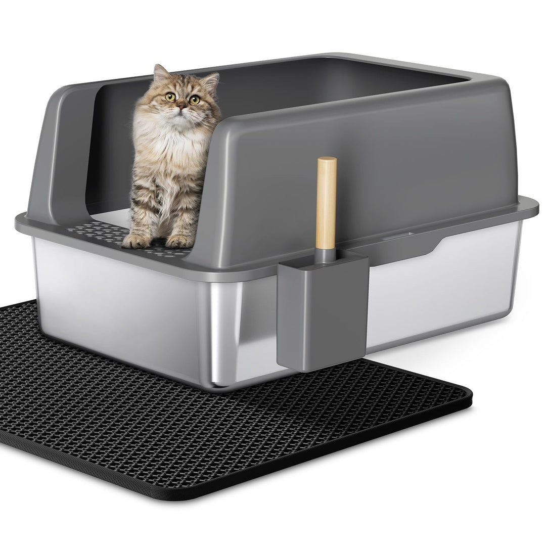 Zarler Stainless Steel Litter Box with Lid, Extra Large Cat Litter Box, XL Large Metal Litter Box for Big Cats with High Sided (Non-Sticky, Easy to Clean, Anti-Urine Leakage)