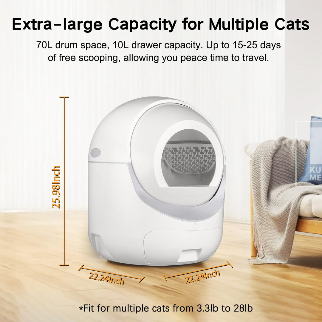 Cleanpethome Self Cleaning Cat Litter Box, Automatic Cat Litter Box with APP Control Odor Removal