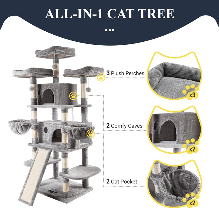 Allewie 68-Inch Multi-Level Cat Tree House with Condo, Scratching Posts, and Towers for Large Cats