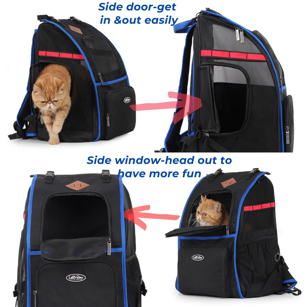 Lollimeow Cat Backpack Pet Carrier for Cats and Puppies - Ventilated Outdoor Canvas Cat Backpack with Large Space, Airline Approved