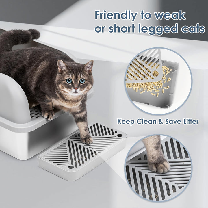 Suzzipaws Enclosed Stainless Steel Cat Litter Box with Lid Extra Large Litter Box for Big Cats XL Metal Litter Pan Tray with High Wall Sides Enclosure, Non-Sticky, Anti-Leakage, Easy Cleaning