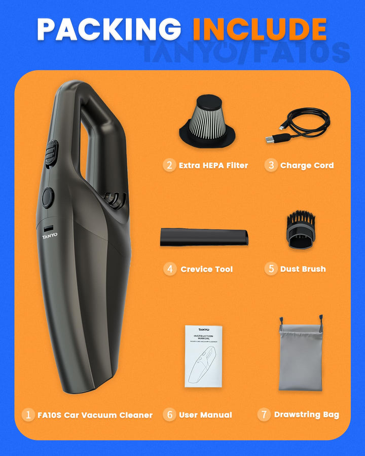TANYO Handheld Vacuum Cleaner Cordless Pro, Mini Car Vacuum Cleaner Rechargeable with Stainless HEPA Filter, Small Portable Hand Held Car Interior Vacuum Cleaning Accessories Detailing Kit Essentials