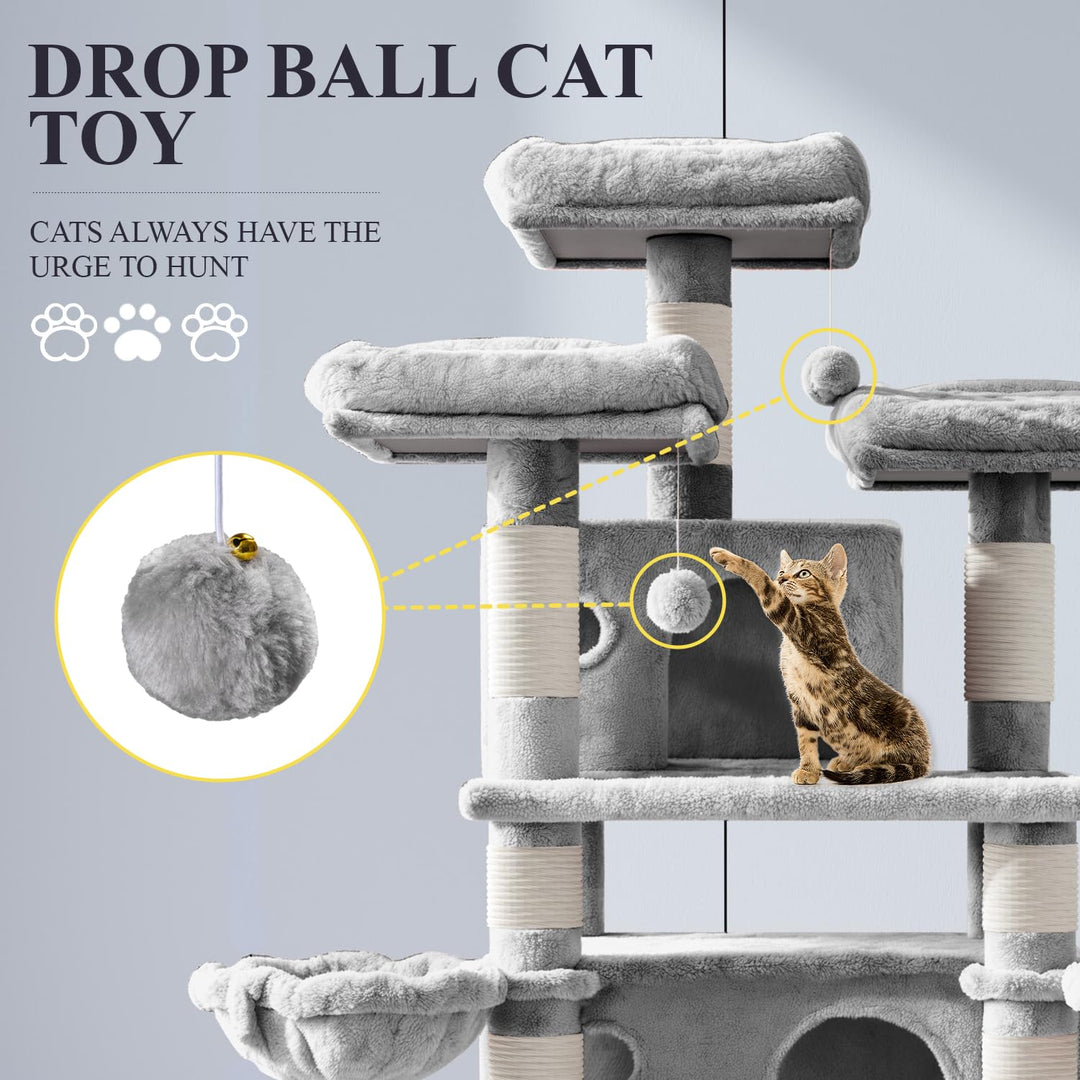 Allewie 68-Inch Multi-Level Cat Tree House with Condo, Scratching Posts, and Towers for Large Cats