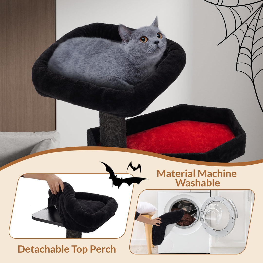 Happy & Polly Gothic Cat Tree with Coffin Bed - 40.9" Black Cat Tower with Soft Mats - Large Cats Trees
