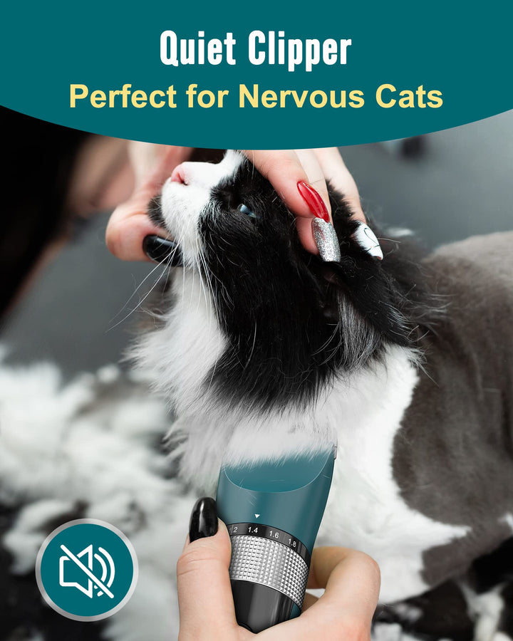 oneisall Cat Clippers for Matted Hair, 5-Speed Quiet Cat Grooming kit, Cordless Cat Shaver for Long Hair,Waterproof Cat Hair Trimmer, Pet Clippers for Cats(Green)