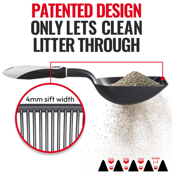 iPrimio Cat Litter Scoop Metal w/ Deep Shovel, Black - Non Stick Plated Aluminum Cat Litter Scooper with Holder