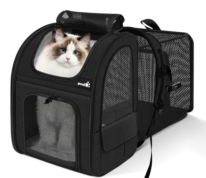 Pecute Cat Carrier Backpacks, Expandable Cat Backpack with Breathable Mesh, Pet Carrier Backpack for Cats Small Dogs Puppies Up to 18 Lbs, Dog Carrier Backpack Great for Travel Hiking Camping Outdoor