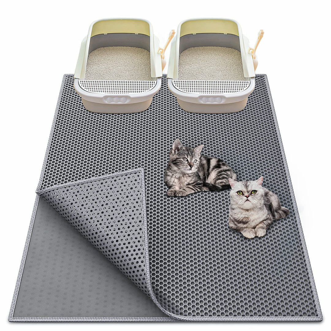 Cat Litter Mat 36"x30" - XL Washable, Waterproof, Double Layer, Grey
